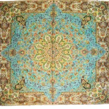 رومیزی ترمه ثمین سبزآبی 1در1(متر)
