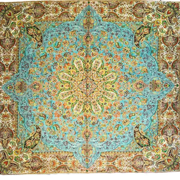 رومیزی ترمه ثمین سبزآبی