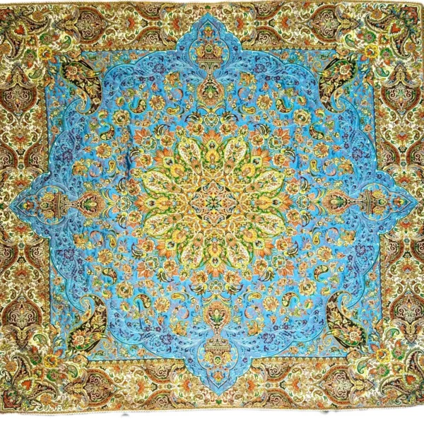 رومیزی ترمه ثمین آبی فیروزه